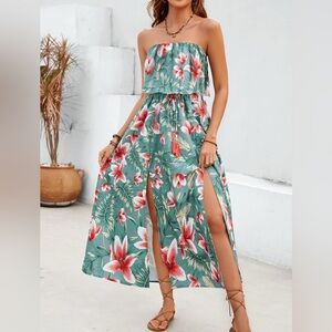 Women's Ruffle Floral Maxi Summer Casual Dress Off Shoulder-SIZE S